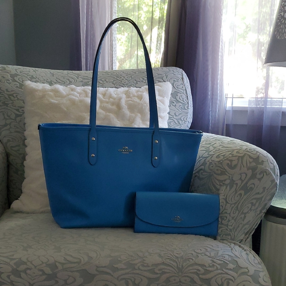 COACH: Vibrant Blue Tote and Wallet Set